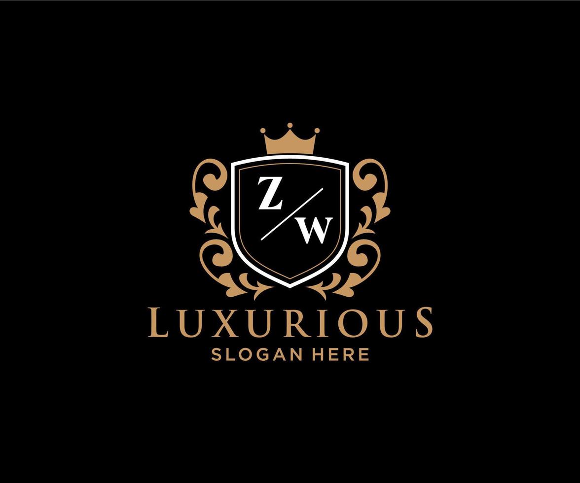 modelo de logotipo de luxo real inicial zw letter em arte vetorial para restaurante, realeza, boutique, café, hotel, heráldica, joias, moda e outras ilustrações vetoriais. vetor