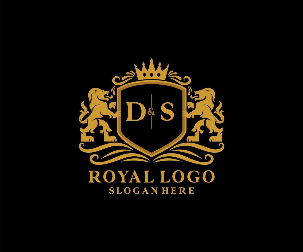 inicial ds letter lion royal luxury logo template em arte vetorial para restaurante, realeza, boutique, café, hotel, heráldica, joias, moda e outras ilustrações vetoriais. vetor