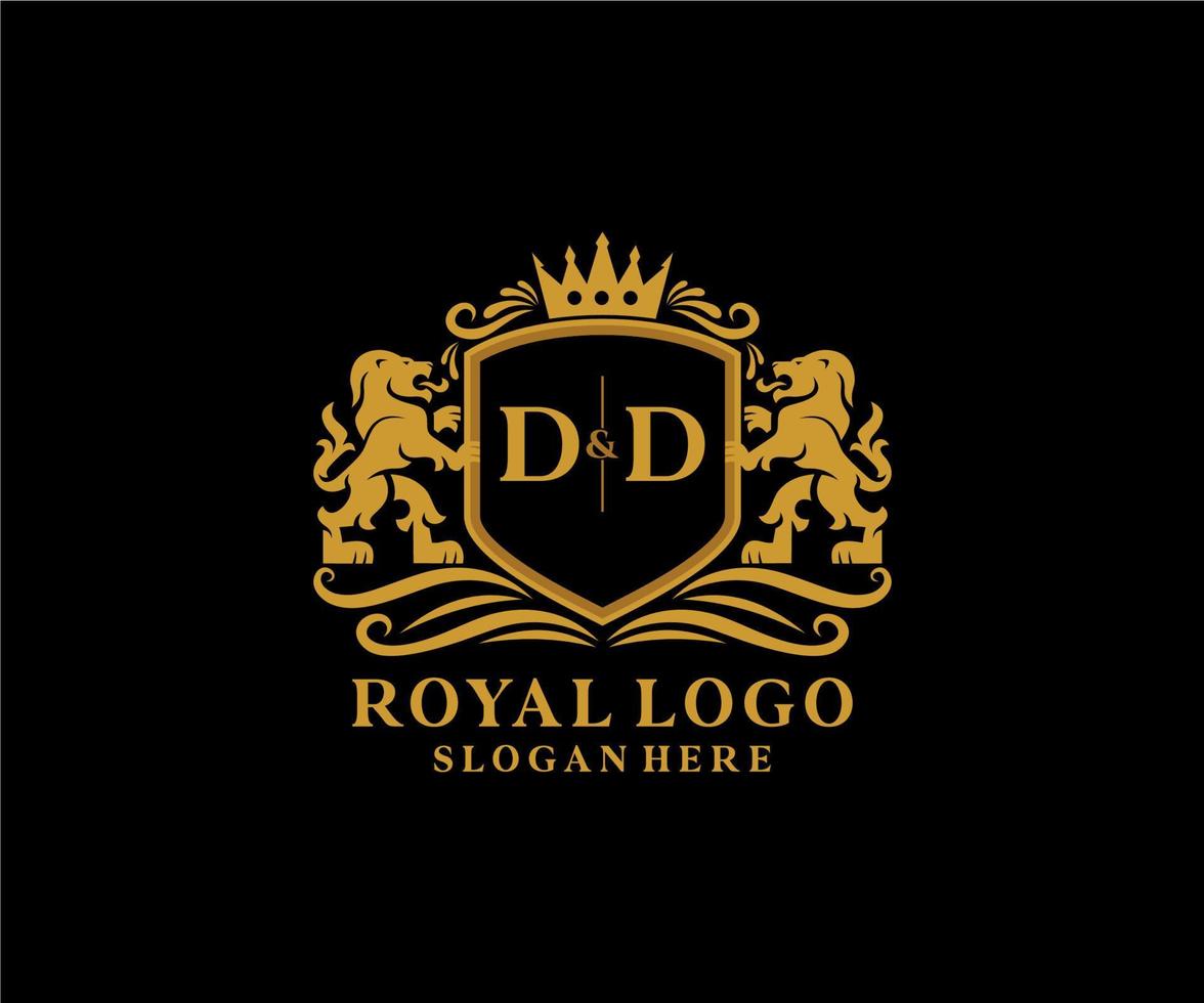 modelo de logotipo de luxo real de leão de letra dd inicial em arte vetorial para restaurante, realeza, boutique, café, hotel, heráldica, joias, moda e outras ilustrações vetoriais. vetor