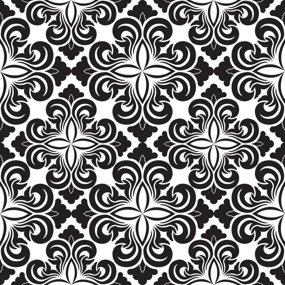 sem costura padrão decorativo de vetor de elementos florais pretos na forma de um losango em um fundo branco. textura simétrica para decoração de tecidos ou invólucros.