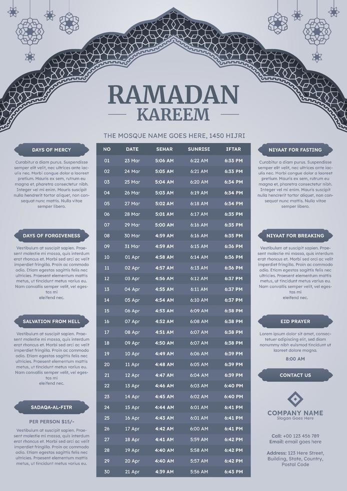 Ramadã kareem hijri islâmico árabe calendário modelo Projeto vetor