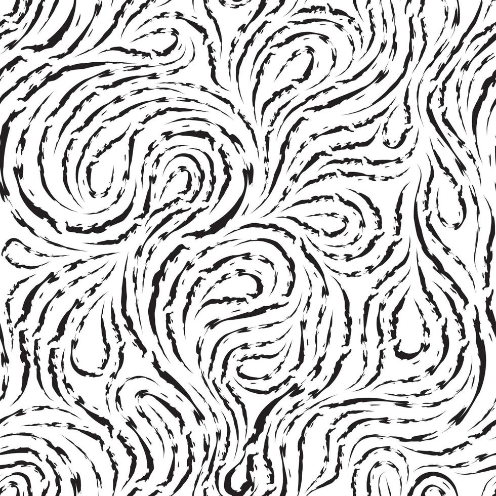 padrão sem emenda de vetor abstrato na cor preta de linhas rasgadas em forma de espirais de loops e cachos. textura para decoração de tecidos ou invólucros em preto isolado no fundo branco.