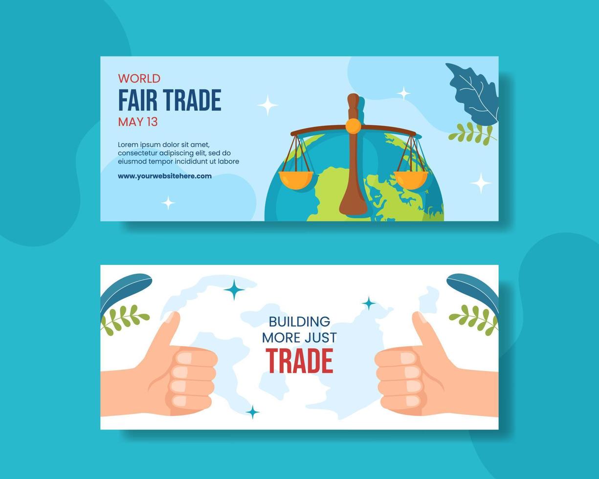 mundo justo comércio dia horizontal bandeira desenho animado mão desenhado modelos fundo ilustração vetor