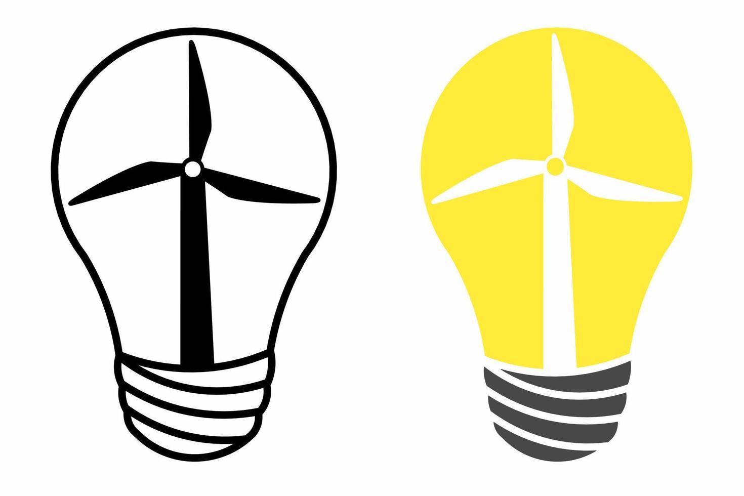 renovável energia conceito vetor plano ilustração. moinhos de vento vento turbinas e verde árvores dentro do luz lâmpada. vento poder alternativo energia recurso. ecologia proteção e meio Ambiente conservação