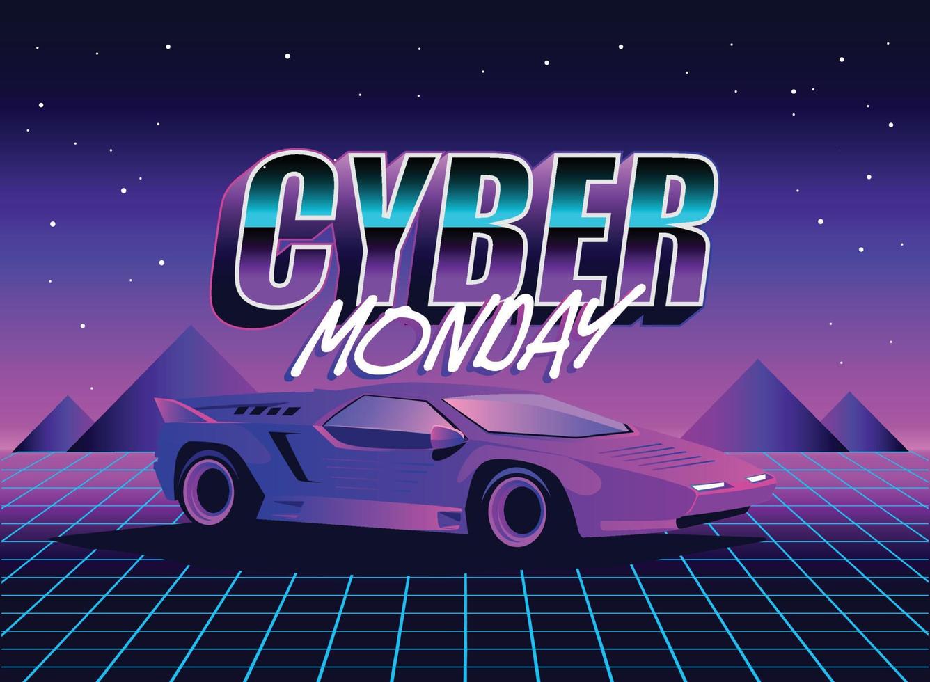 cyber Segunda-feira retro anos 80 ficção científica futurista estilo fundo. vetor retro futurista sintetizador onda ilustração