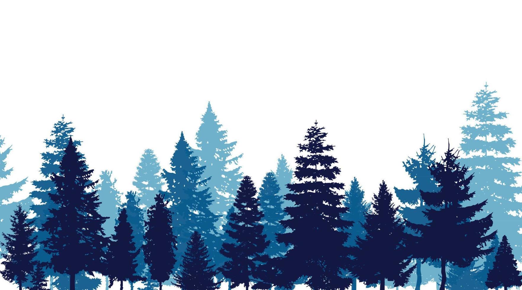 imagem de vetor de coníferas evergreen silhuetas de pinheiros. cenário de paisagem de inverno amanhecer.