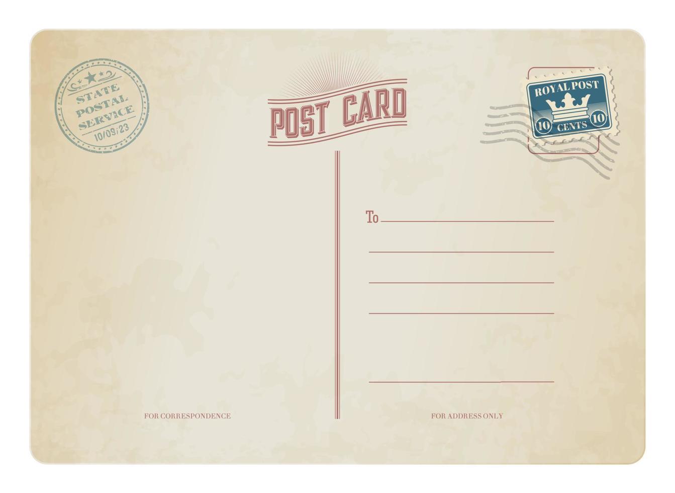 Antiguidade cartão postal, retro postagem carimbo em enviar vetor