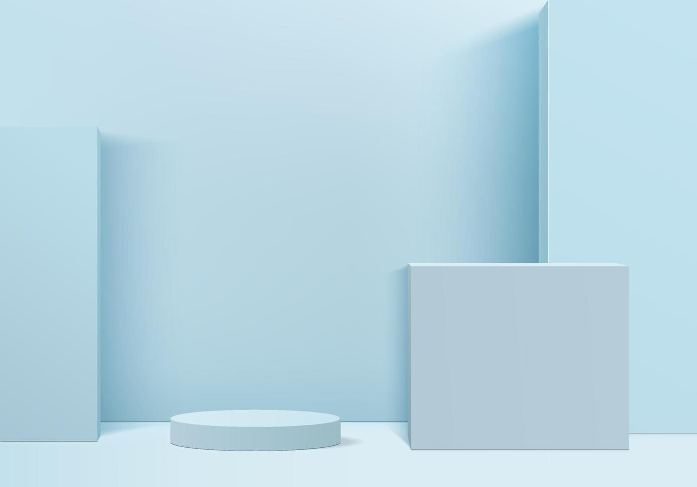 Os produtos de fundo 3D exibem a cena do pódio com a plataforma geométrica. fundo do vetor renderização 3d com pódio. estande para mostrar produtos cosméticos. vitrine de palco em estúdio de exibição de pedestal azul