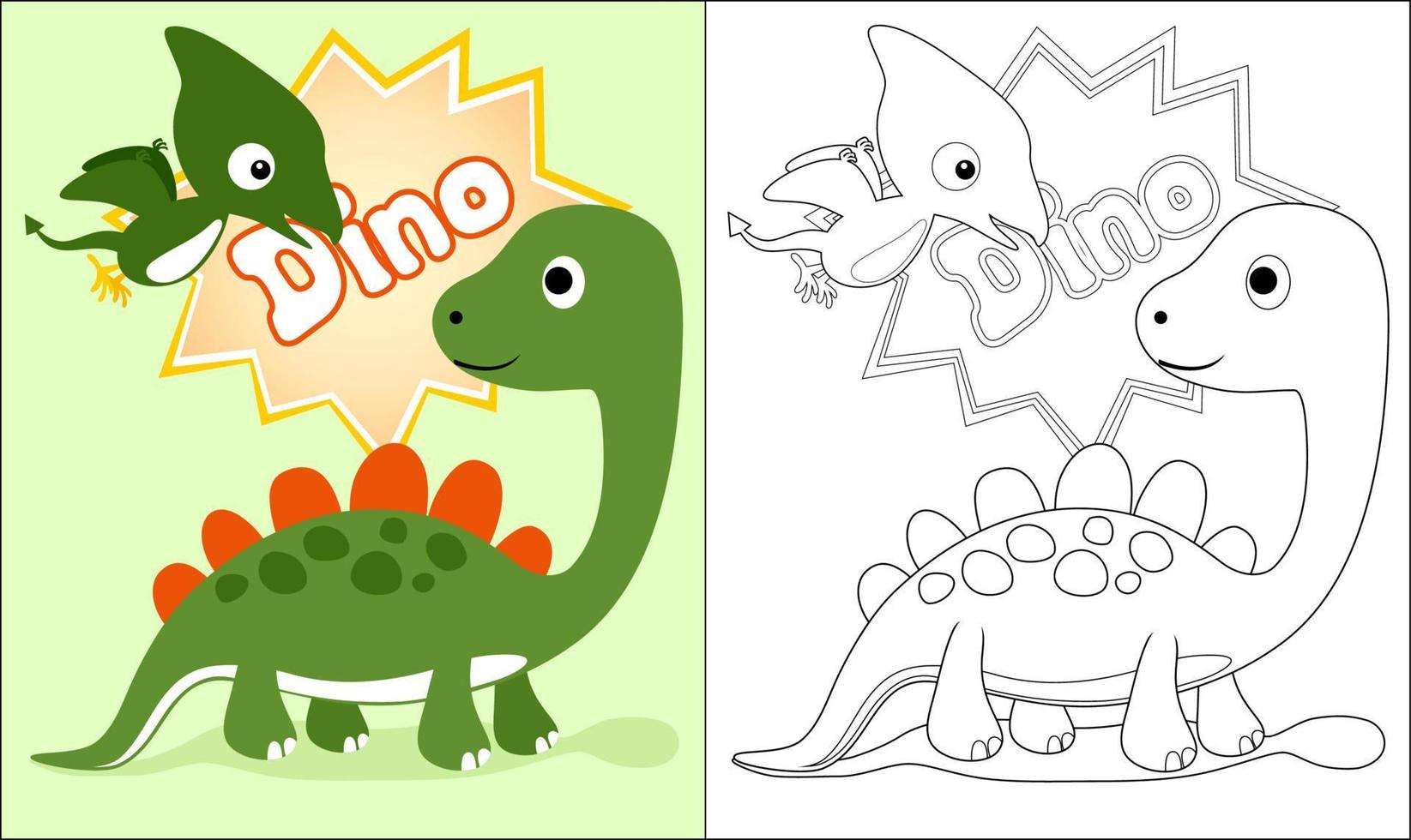 coloração livro ou página do fofa dinossauros desenho animado vetor