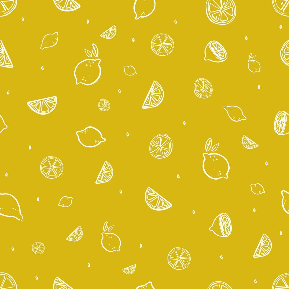 desatado padronizar limão padrão, branco rabisco linhas em uma amarelo fundo. vetor
