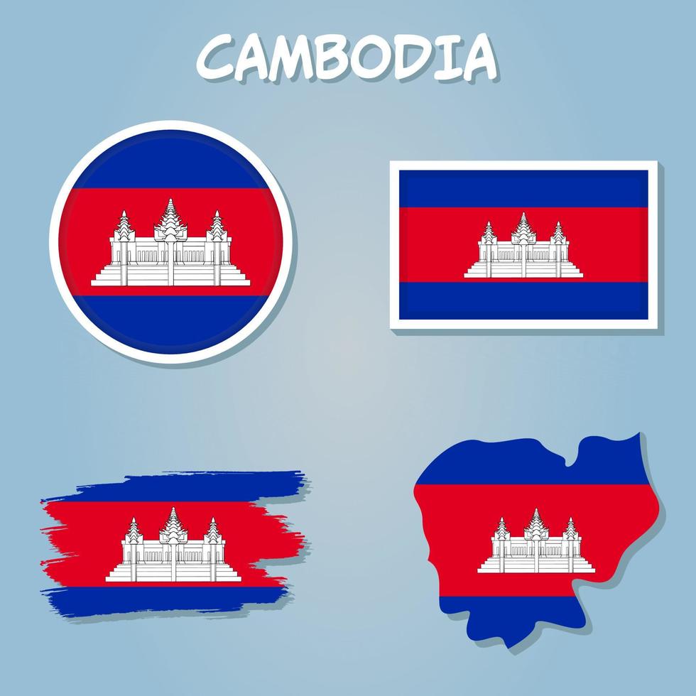 mapa do Camboja com a imagem do a nacional bandeira. vetor