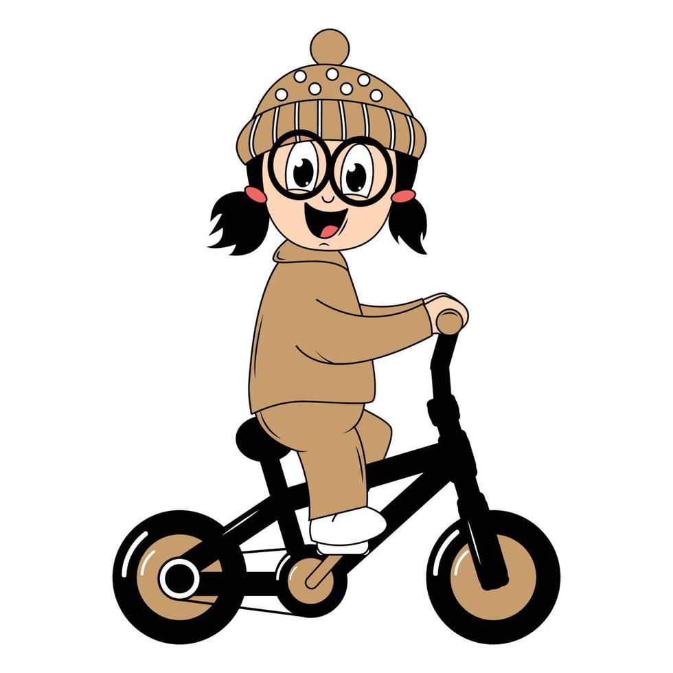 fofa menina desenho animado passeio bicicleta gráfico vetor