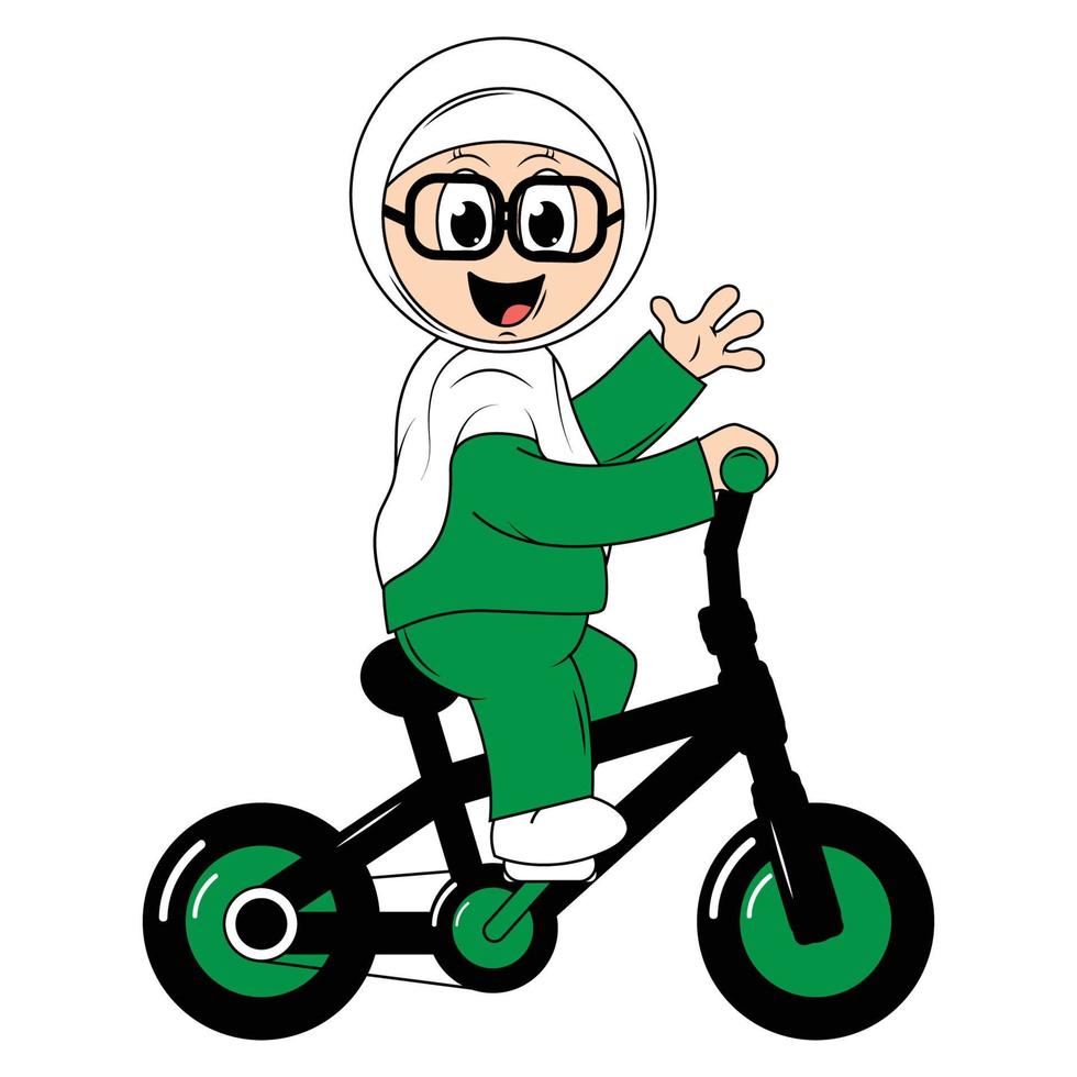 fofa menina desenho animado passeio bicicleta gráfico vetor