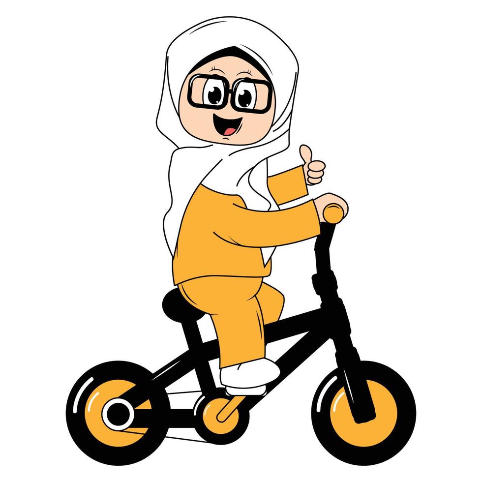 fofa menina desenho animado passeio bicicleta gráfico vetor