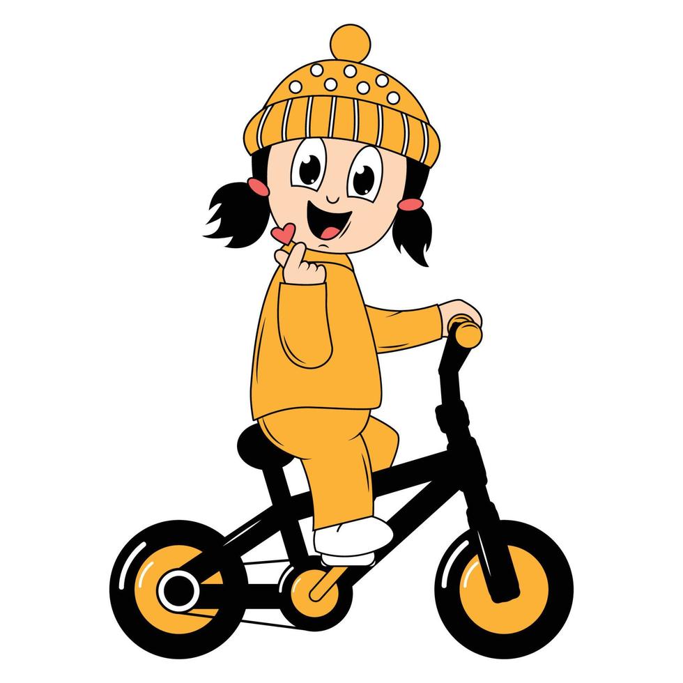 fofa menina desenho animado passeio bicicleta gráfico vetor