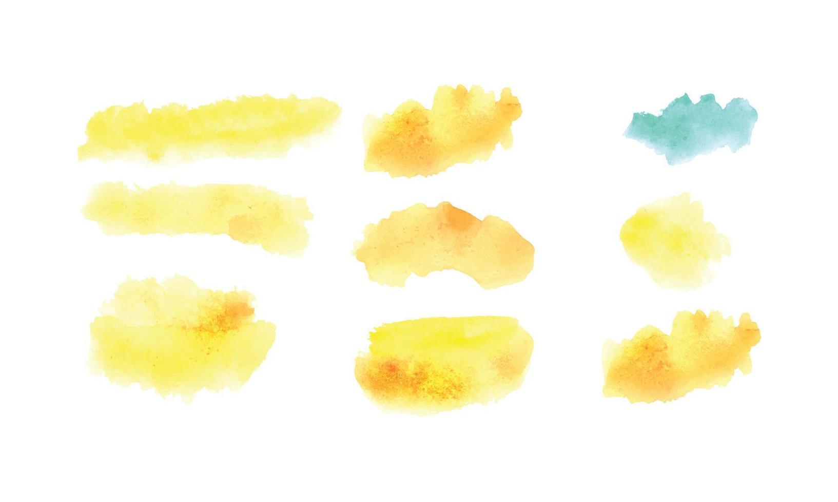 uma conjunto do colorida aguarela pintura manchas. conjunto do abstrato amarelo aguarela água respingo em uma branco fundo vetor