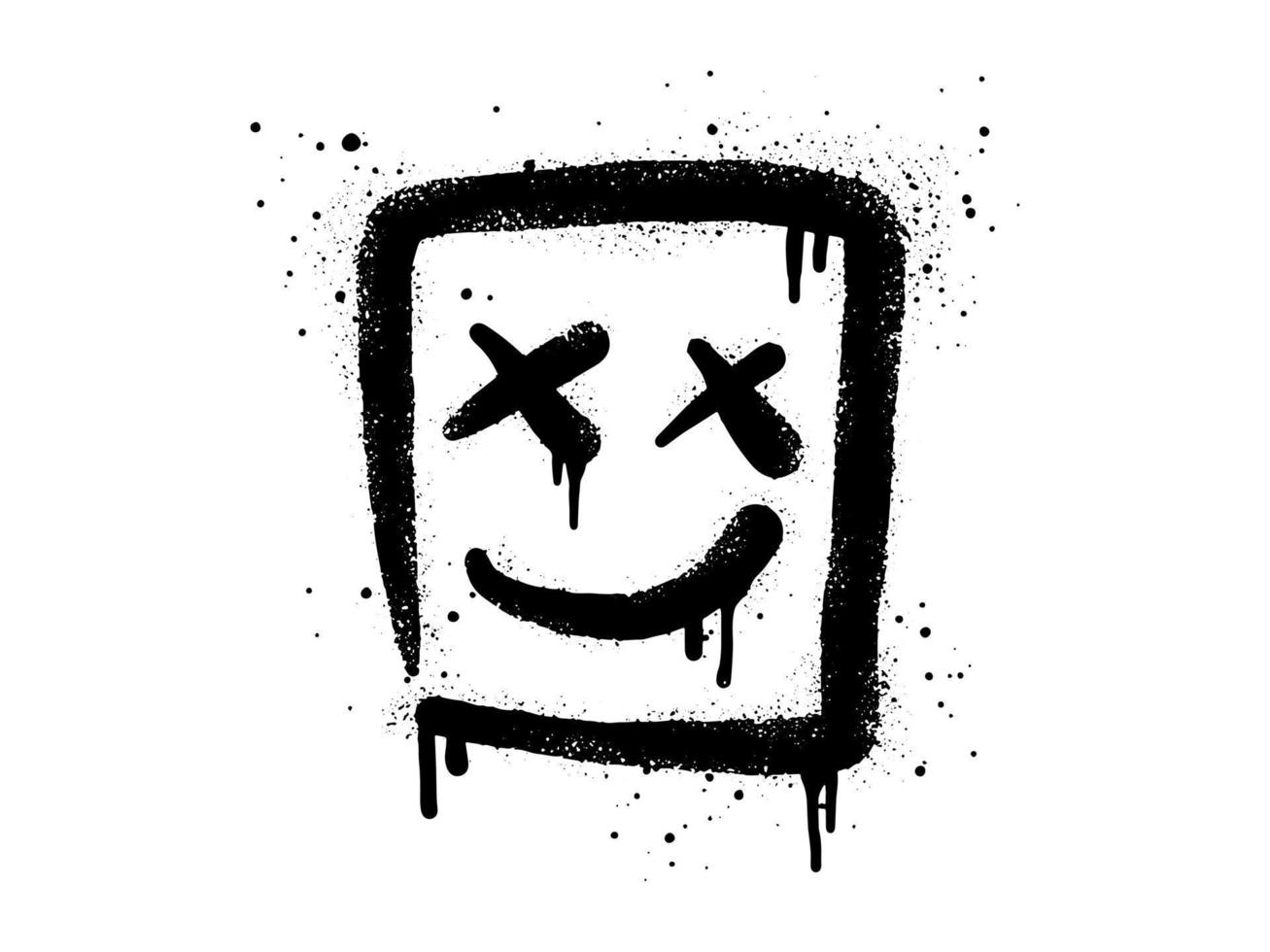 sorridente face emoticon personagem. spray pintado grafite sorrir face dentro Preto sobre branco. isolado em branco fundo. vetor ilustração