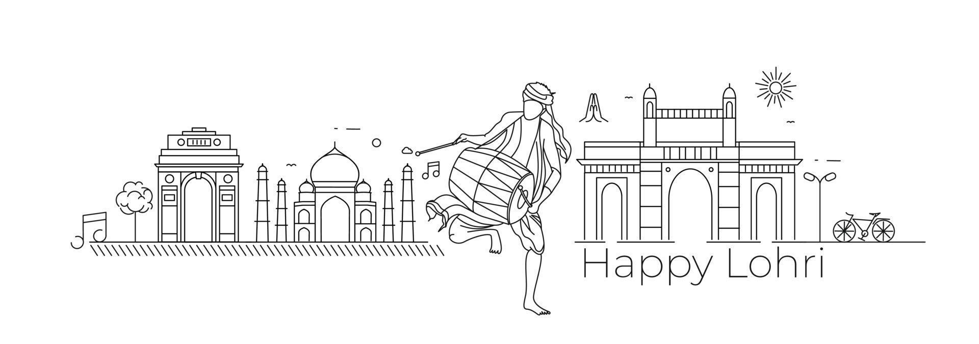 feliz festival de férias lohri de punjab índia, ilustração vetorial. vetor