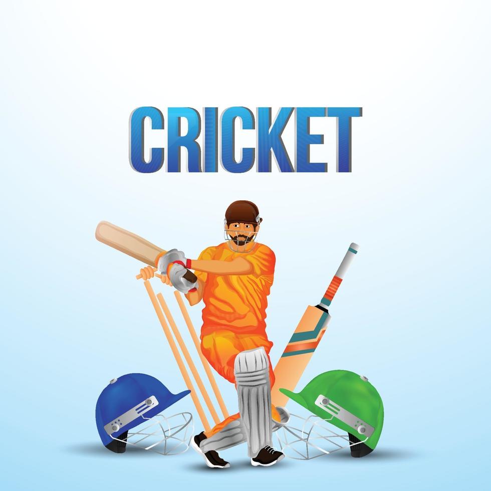 partida de futebol de críquete com críquete e capacete em fundo branco vetor