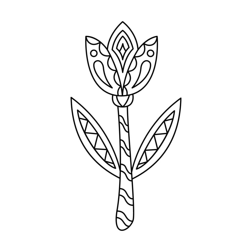 contorno ornamentado flor dentro simples estilo vetor ilustração. linear geométrico tulipa isolado em branco fundo