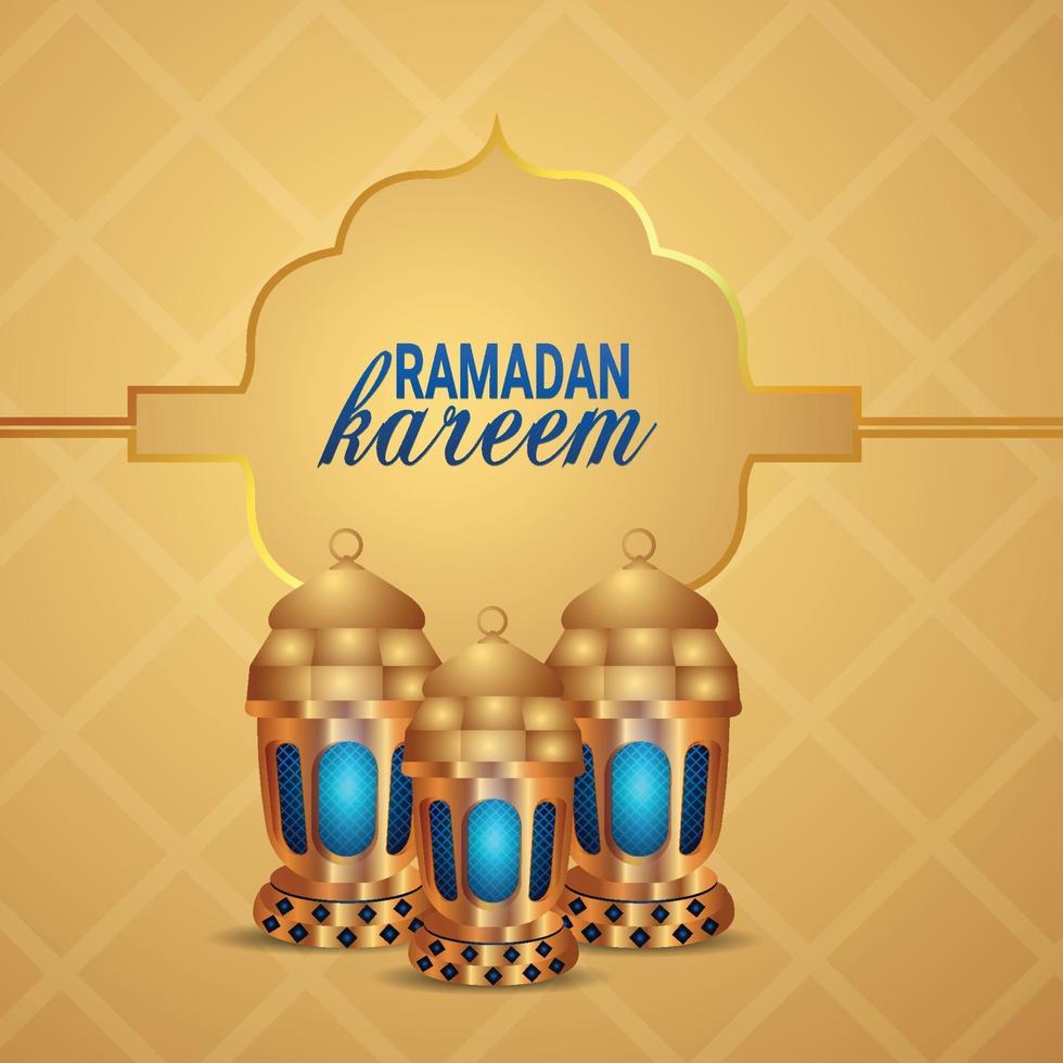 Ramadan Kareem ou Eid Mubarak de fundo com lanterna árabe vetor