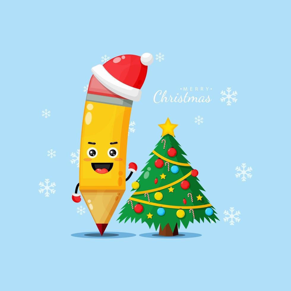 A mascote do lápis fofa deseja a você um feliz natal vetor