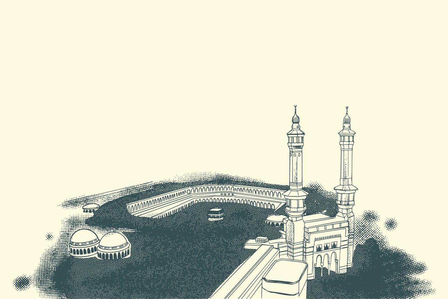 mão desenhado esboço islâmico famoso construção do masjidil haram. vetor