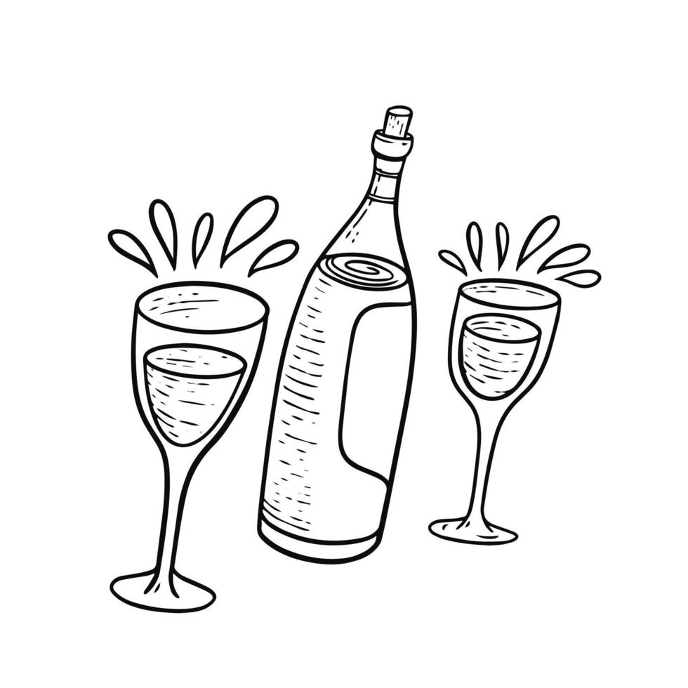 mão desenhado garrafa e óculos Preto cor vetor ilustração.