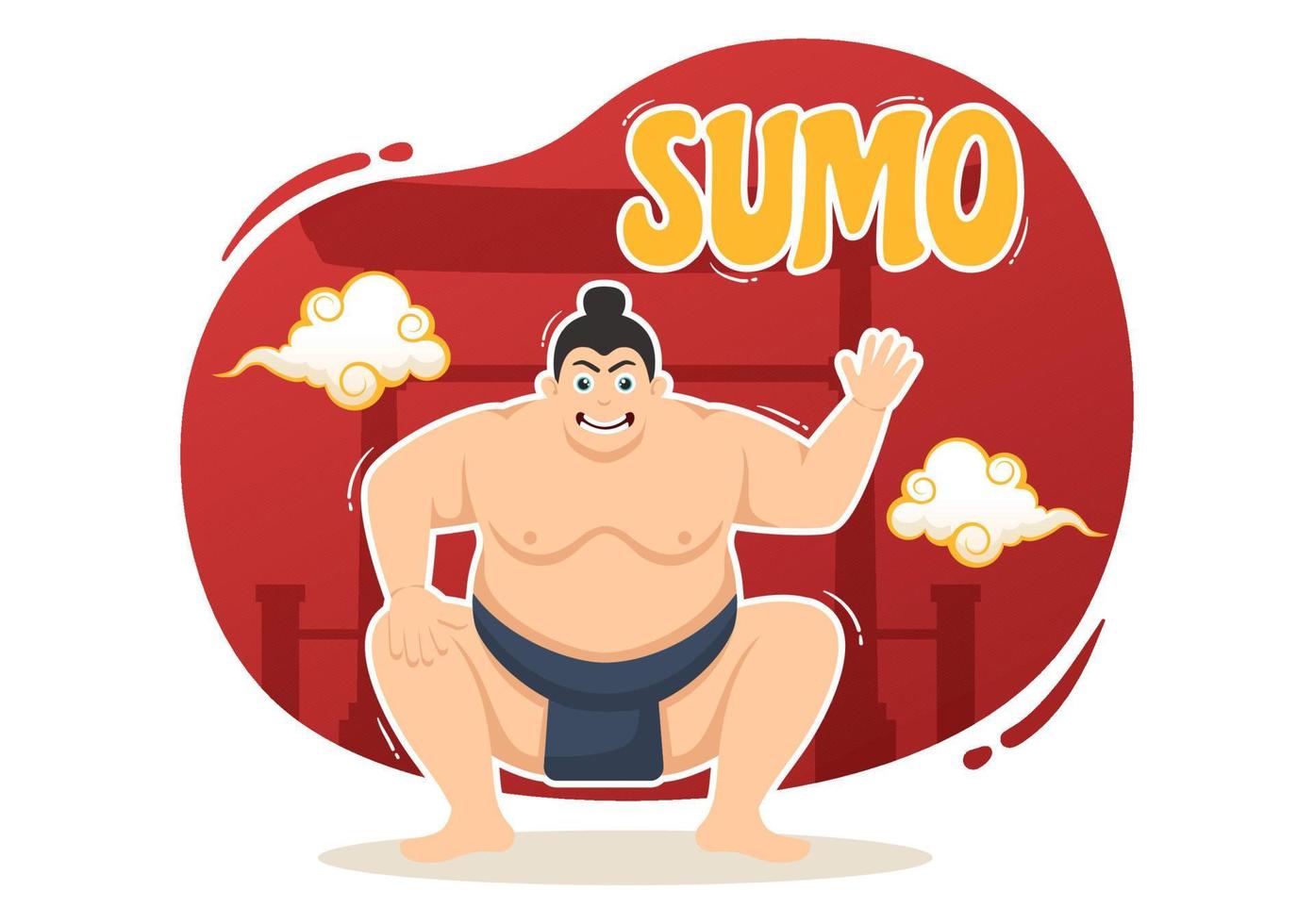 sumô lutador ilustração com brigando japonês tradicional marcial arte e esporte atividade dentro plano desenho animado mão desenhado aterrissagem página modelos vetor