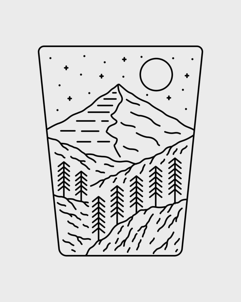 Projeto do montanha e pinheiros linha estilo gráfico natureza ao ar livre ilustração vetor arte camiseta Projeto