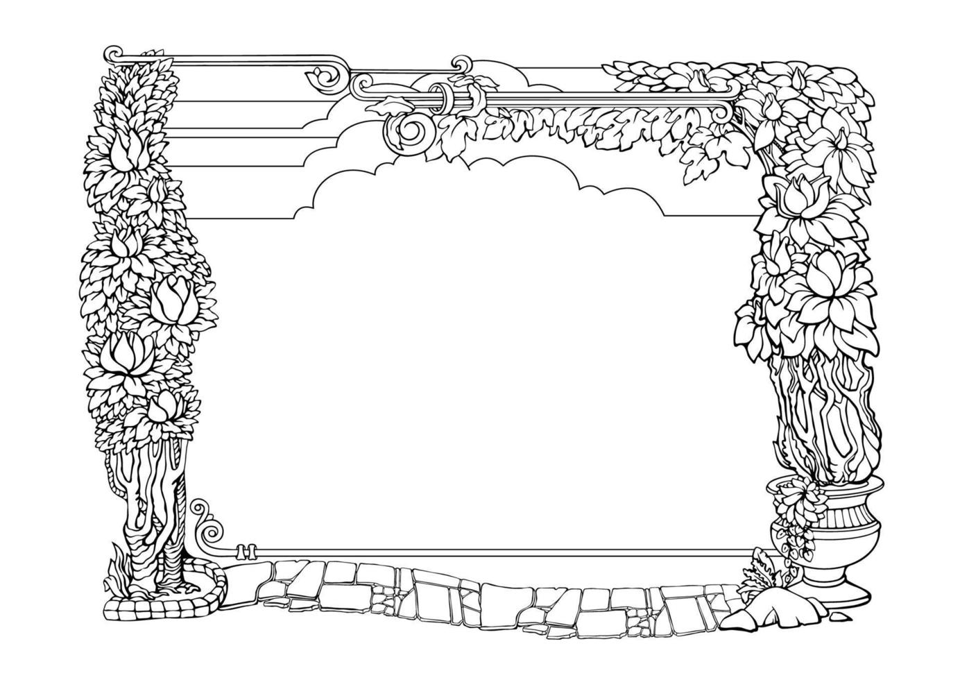 botânico fronteira com tropical plantas. esboço floral quadro. vetor