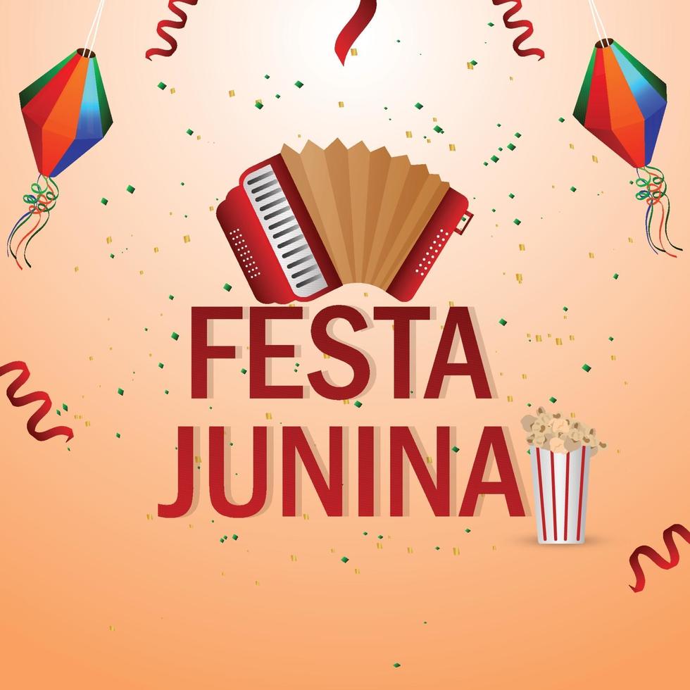 ilustração em vetor festa junina com guitarra, bandeira de festa colorida e lanterna de papel