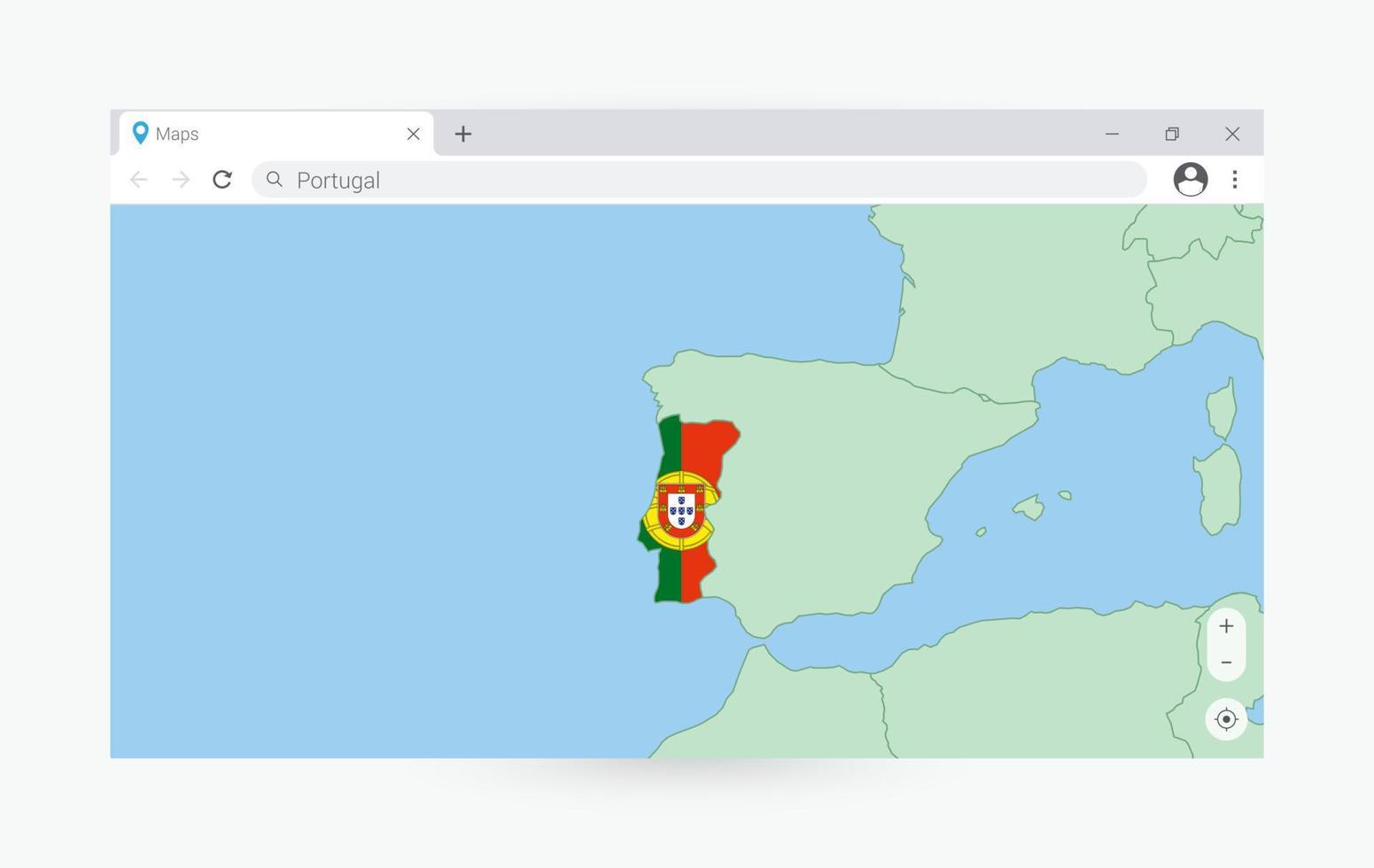 navegador janela com mapa do Portugal, procurando Portugal dentro Internet. vetor