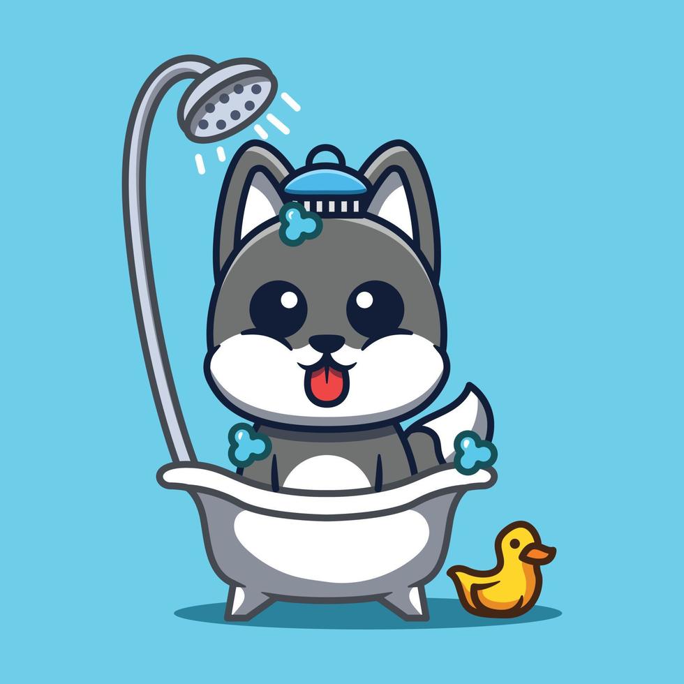 fofa cachorro tomando banho dentro banheira desenho animado vetor ilustração