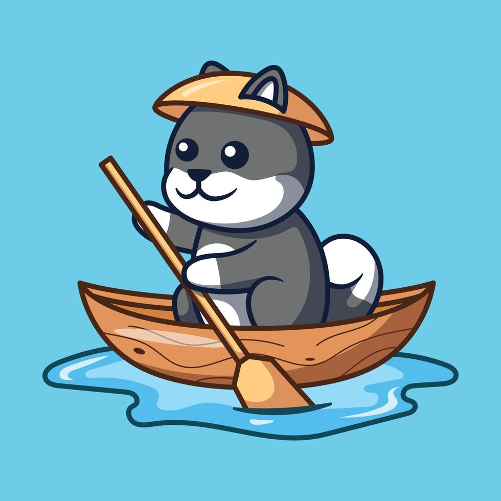 fofa cachorro personagem remo uma barco vetor ilustração