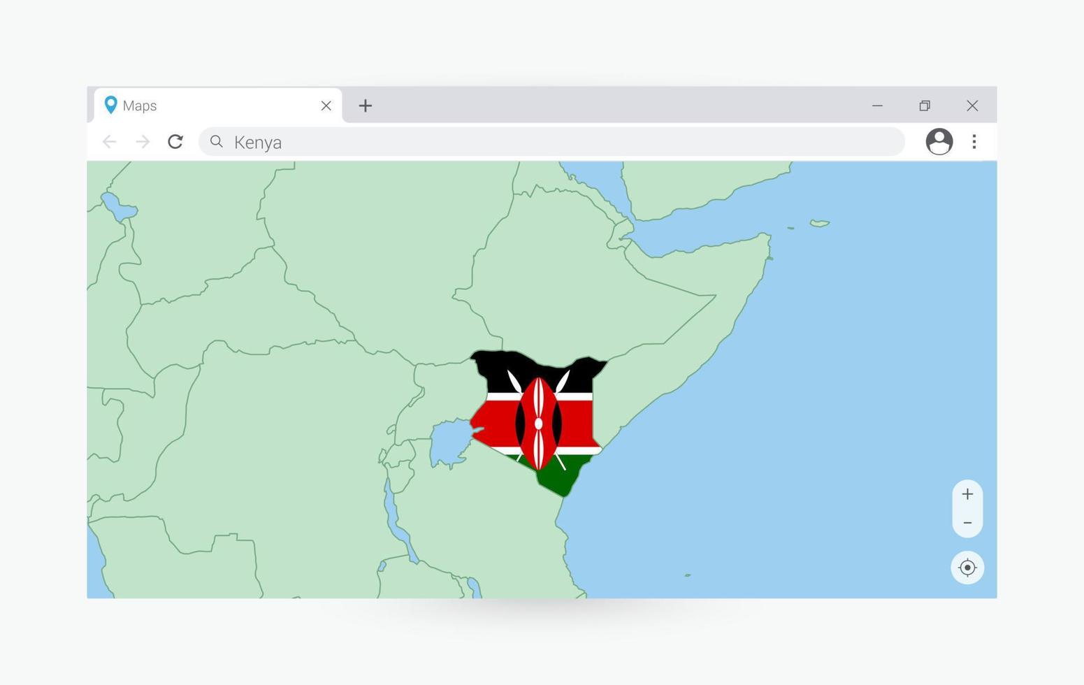 navegador janela com mapa do Quênia, procurando Quênia dentro Internet. vetor