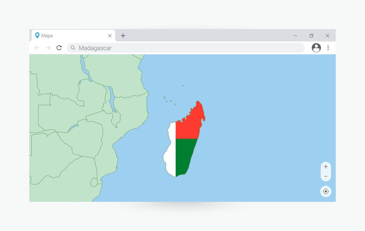 navegador janela com mapa do Madagáscar, procurando Madagáscar dentro Internet. vetor