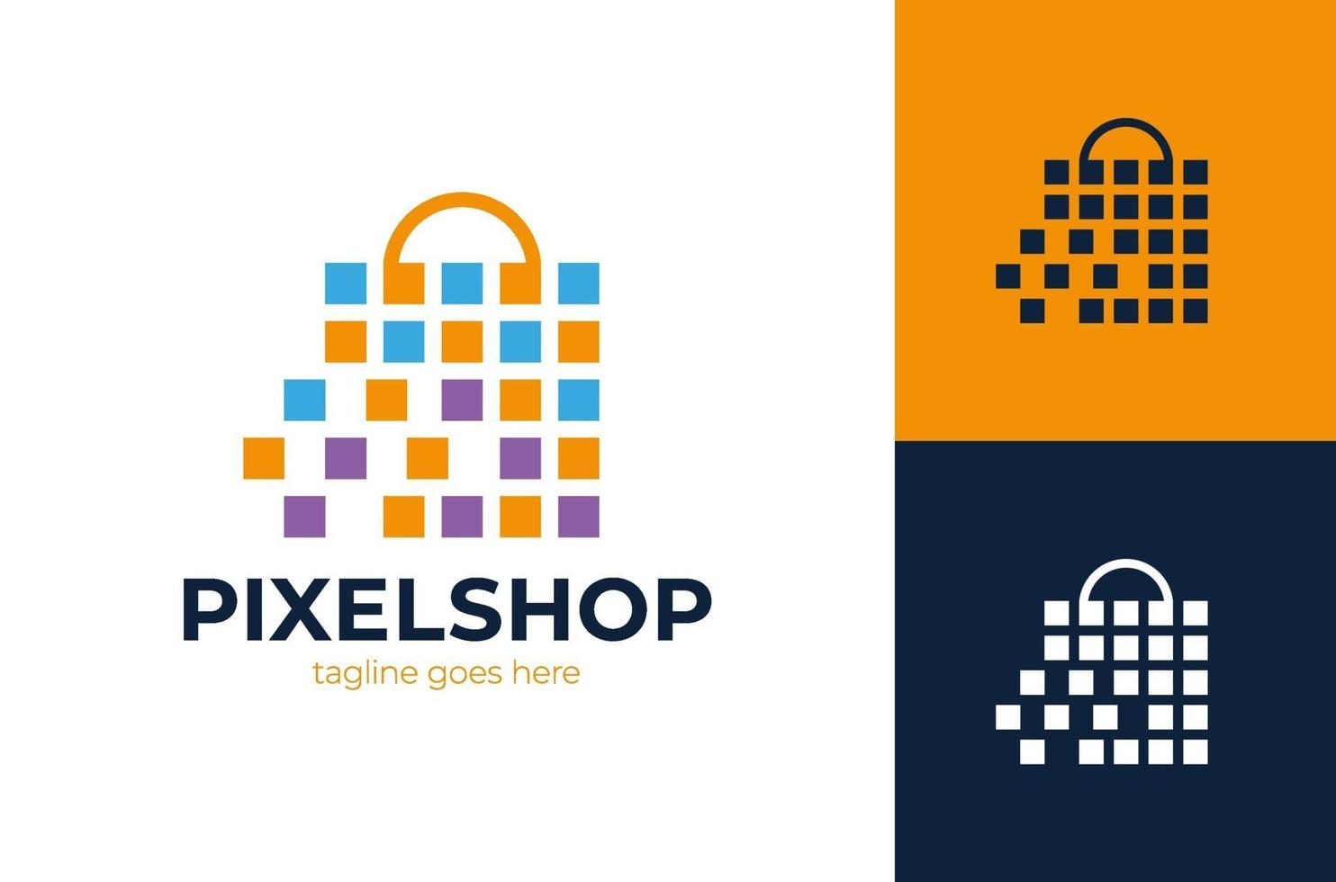 vetor de design de logotipo de mercado de loja de pixel, designs de logotipo de sacola de compras, conceito abstrato para loja online
