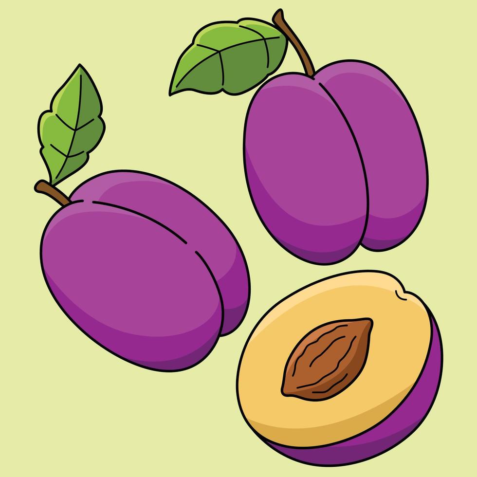 ameixa fruta vegetal colori desenho animado ilustração vetor