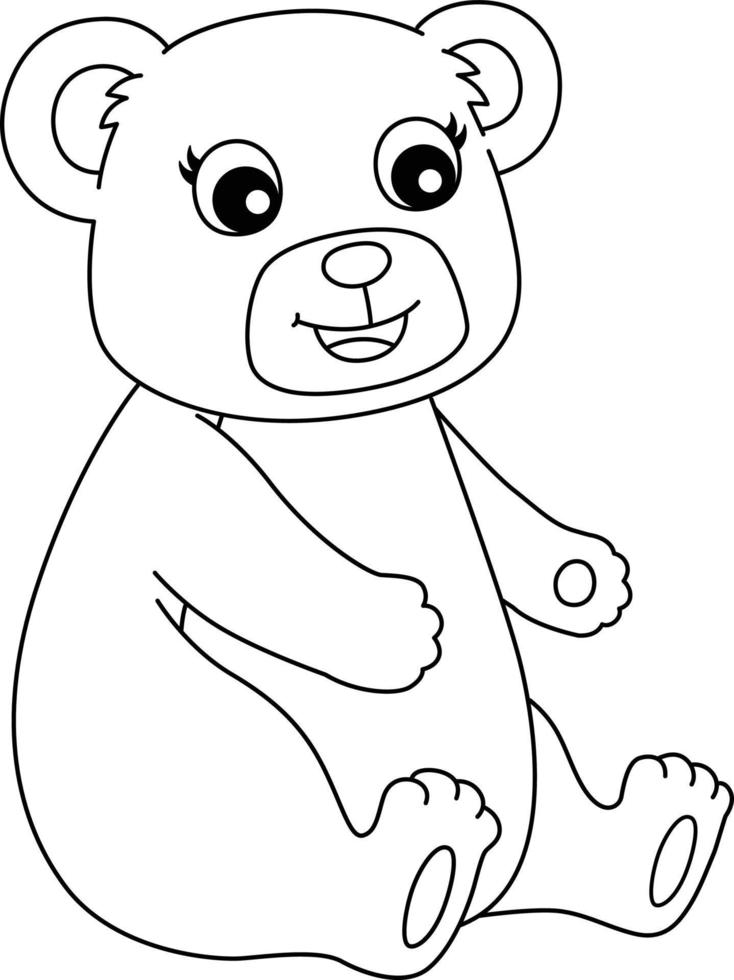 sentado Urso de pelúcia Urso isolado coloração página para crianças vetor