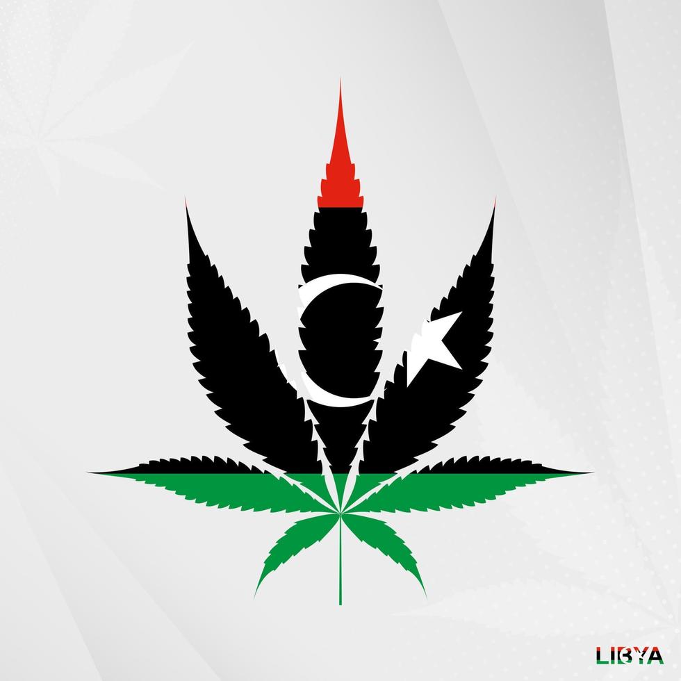 bandeira do Líbia dentro maconha folha forma. a conceito do legalização cannabis dentro Líbia. vetor