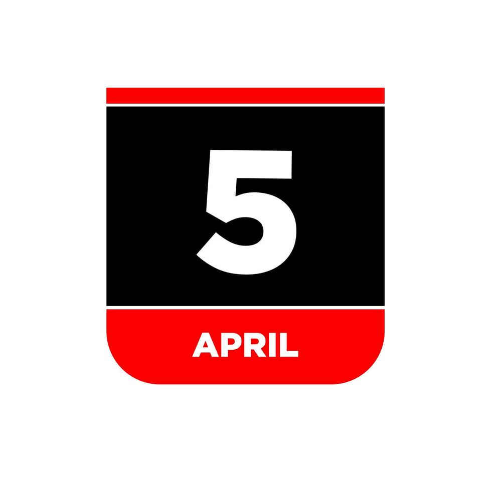 5 ª abril vetor ícone. 5 abril calendário.