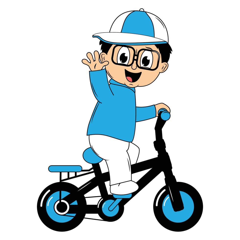 fofa Garoto desenho animado passeio bicicleta ilustração gráfico vetor