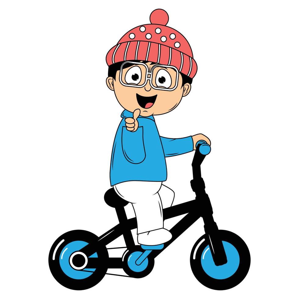 fofa Garoto desenho animado passeio bicicleta ilustração gráfico vetor