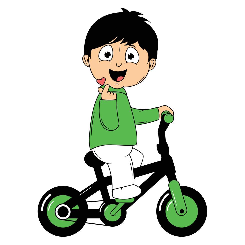 fofa Garoto desenho animado passeio bicicleta ilustração gráfico vetor