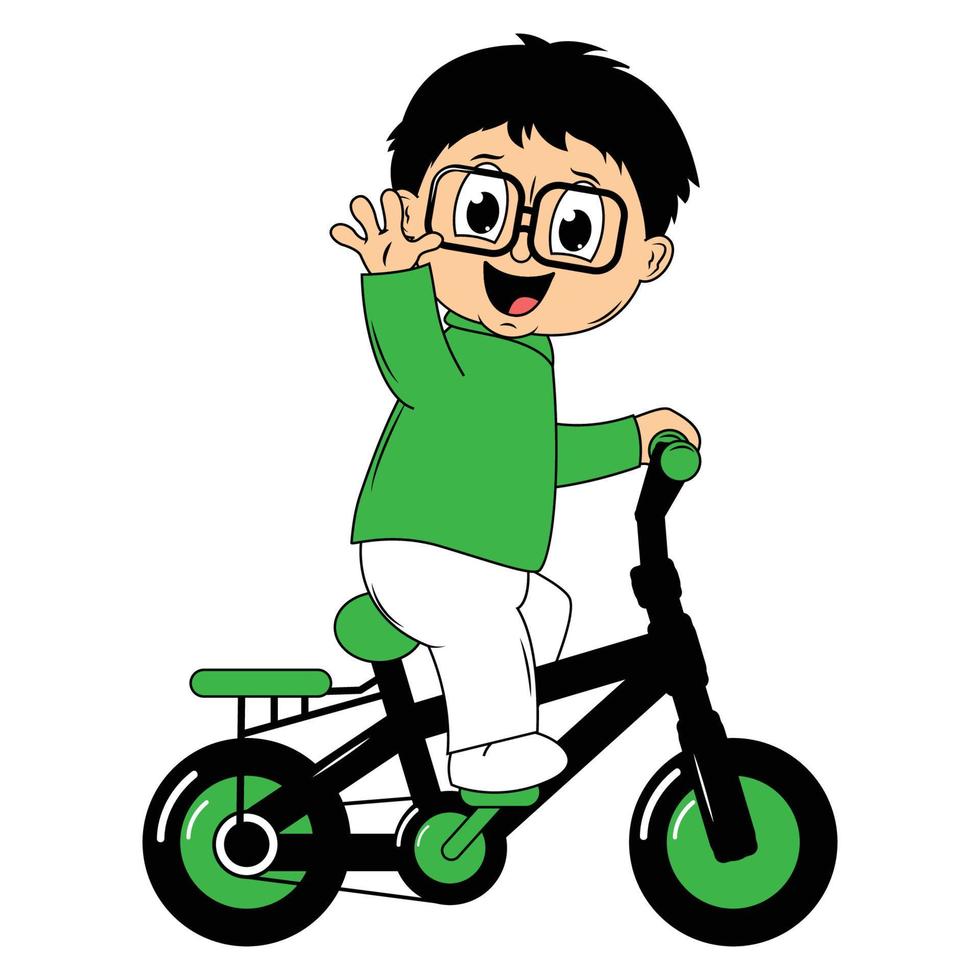 fofa Garoto desenho animado passeio bicicleta ilustração gráfico vetor