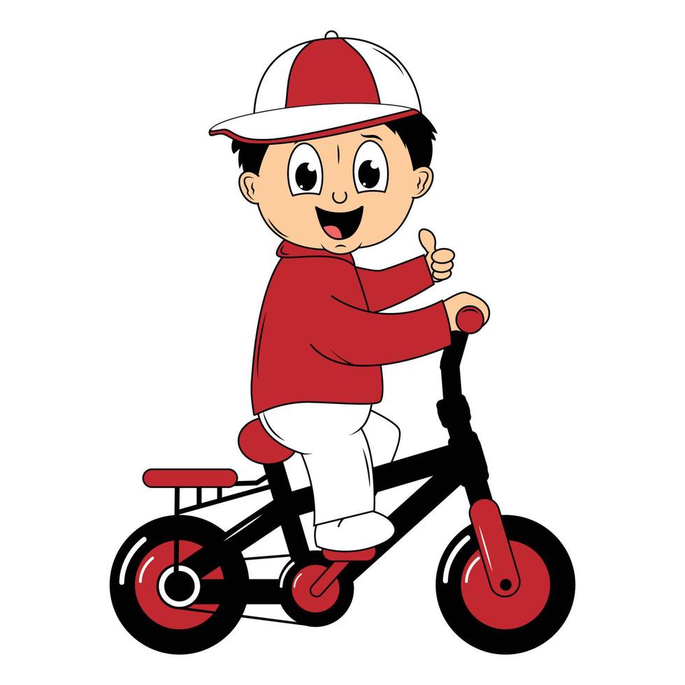 fofa Garoto desenho animado passeio bicicleta ilustração gráfico vetor