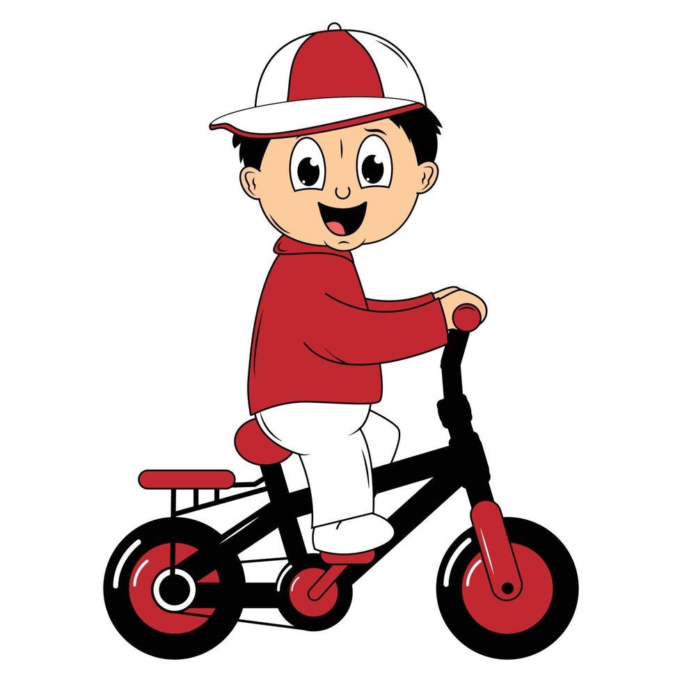 fofa Garoto desenho animado passeio bicicleta ilustração gráfico vetor