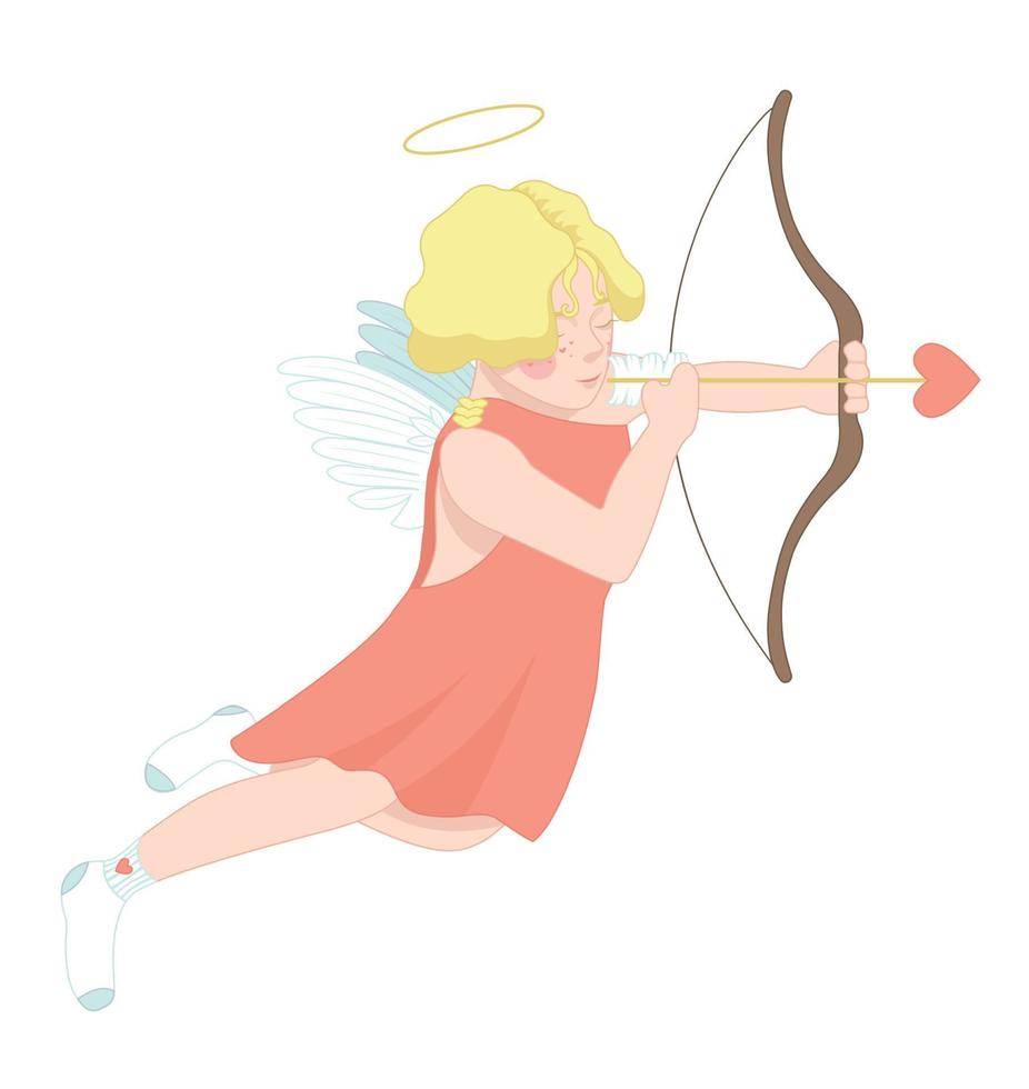 dia dos namorados dia. cupido fotos uma arco e seta. a anjo dentro uma vermelho vestir e branco meias detém uma arco e seta. vetor ilustração. a 14º do fevereiro. amar.