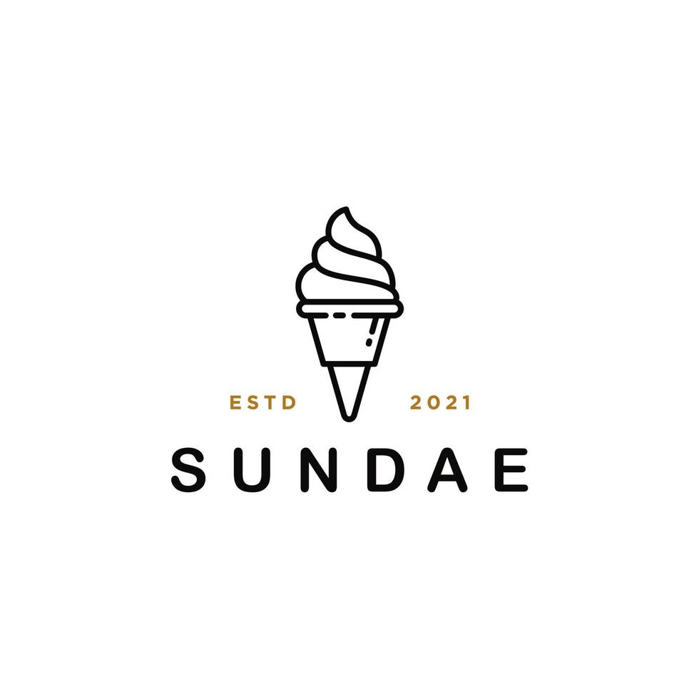 gelo creme sundae linha arte logotipo desgin vetor ilustração dentro preenchidas linha estilo. fofa gelo creme colher crachá hipster logotipo ícone dentro na moda elegante vintage linha estilo